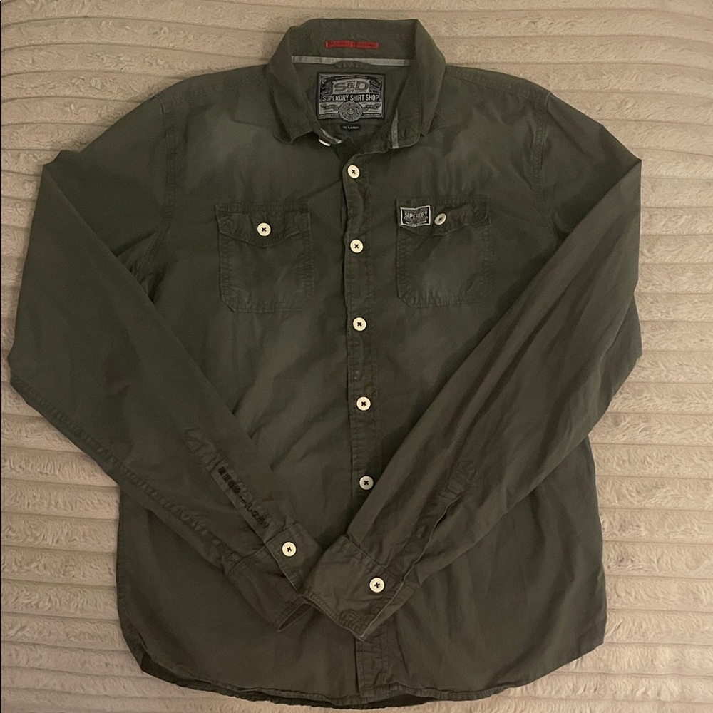 Men's Green Button-Up Jacket Super Dry
